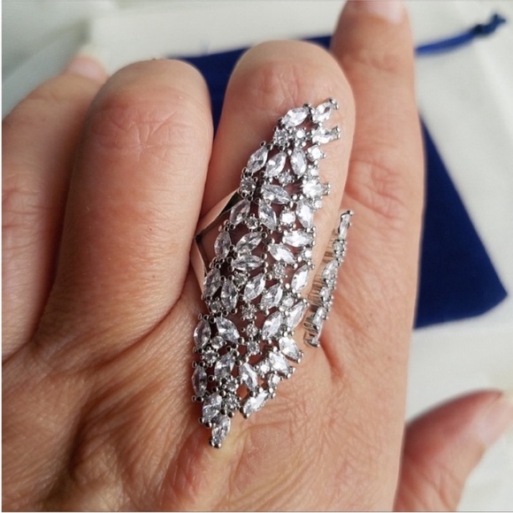 Swarovski Elements 925 Sterling Silver Marquis Statement Open Filigree Ring NEW - Picture 7 of 10